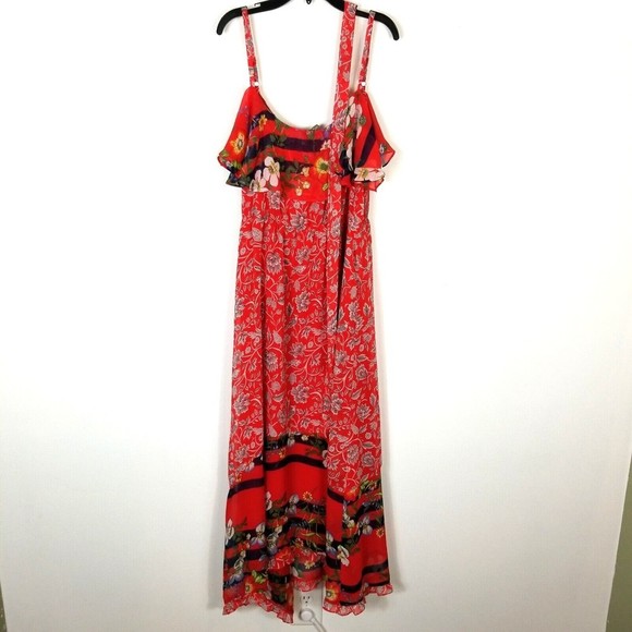 Anthropologie One September Women Red Floral Maxi Summer Dress Belted  M - Picture 2 of 6